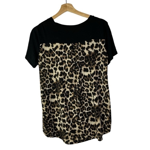 Boutique Heimish Black & Brown Leopard Print V-Neck Short Sleeve T-Shirt S - Picture 3 of 3